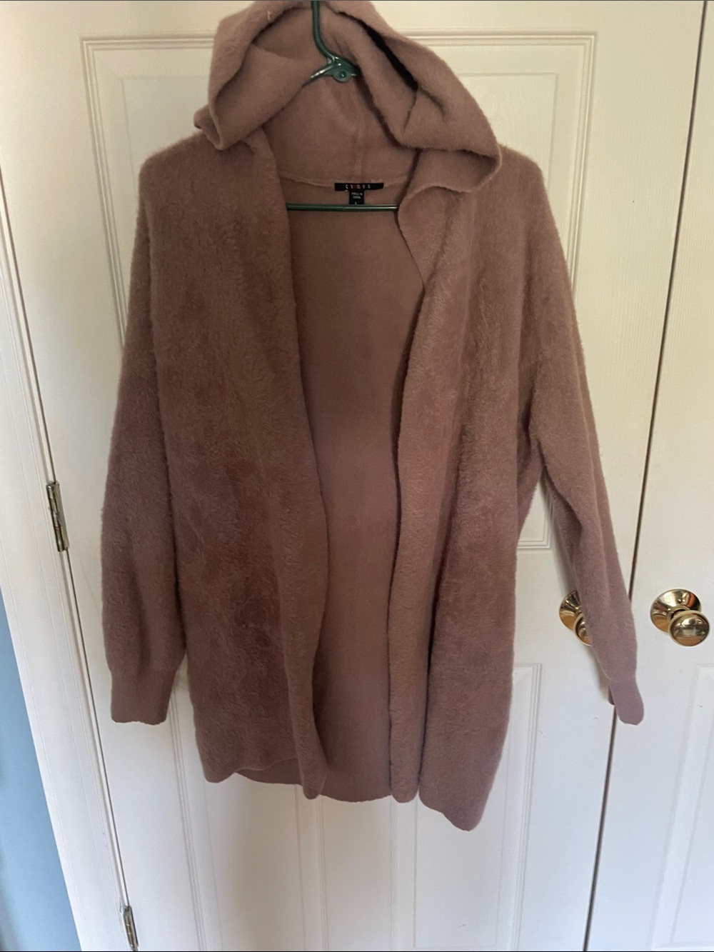 Cyrus Cozy Hooded Open-Front Jacket in Dusty Rose size large